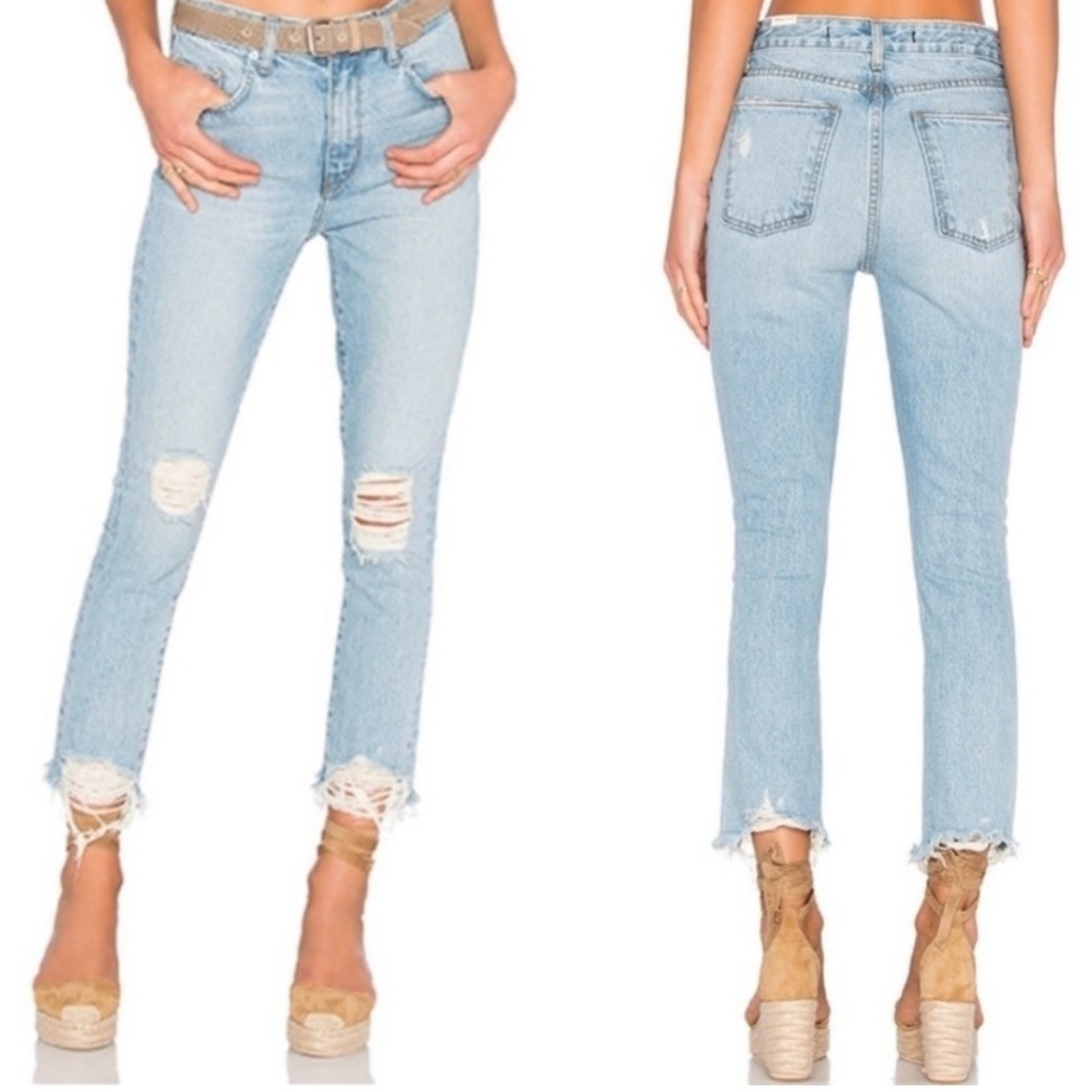 LOVERS + FRIENDS Women’s High-Rise Tapered Distressed Cotton Jeans Siena Size 26